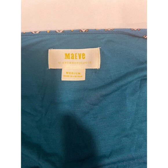 Maeve Anthropologie Teal Gold Border Print Knit Dress Sz M Hippie Boho Western - Picture 5 of 12